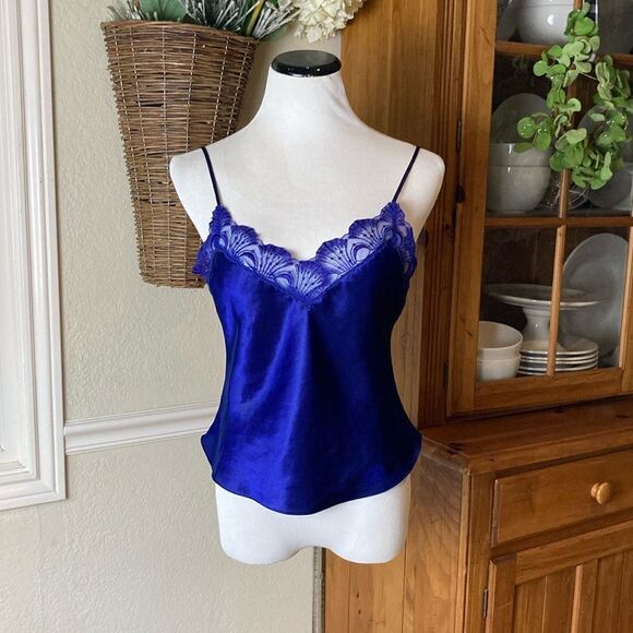 Vintage Victoria Secret Gold Label Royal Blue Lace & Satin Camisole Size Small - Picture 1 of 10